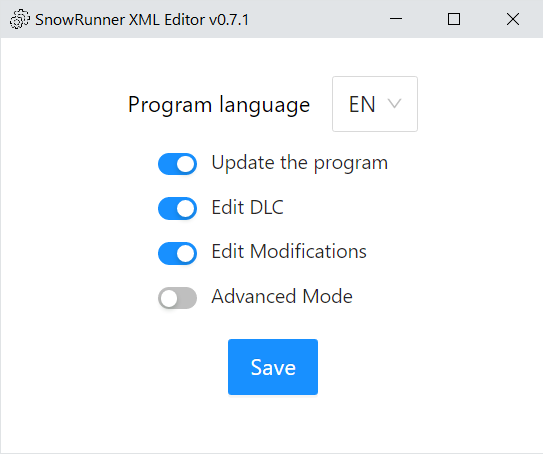 Settings window