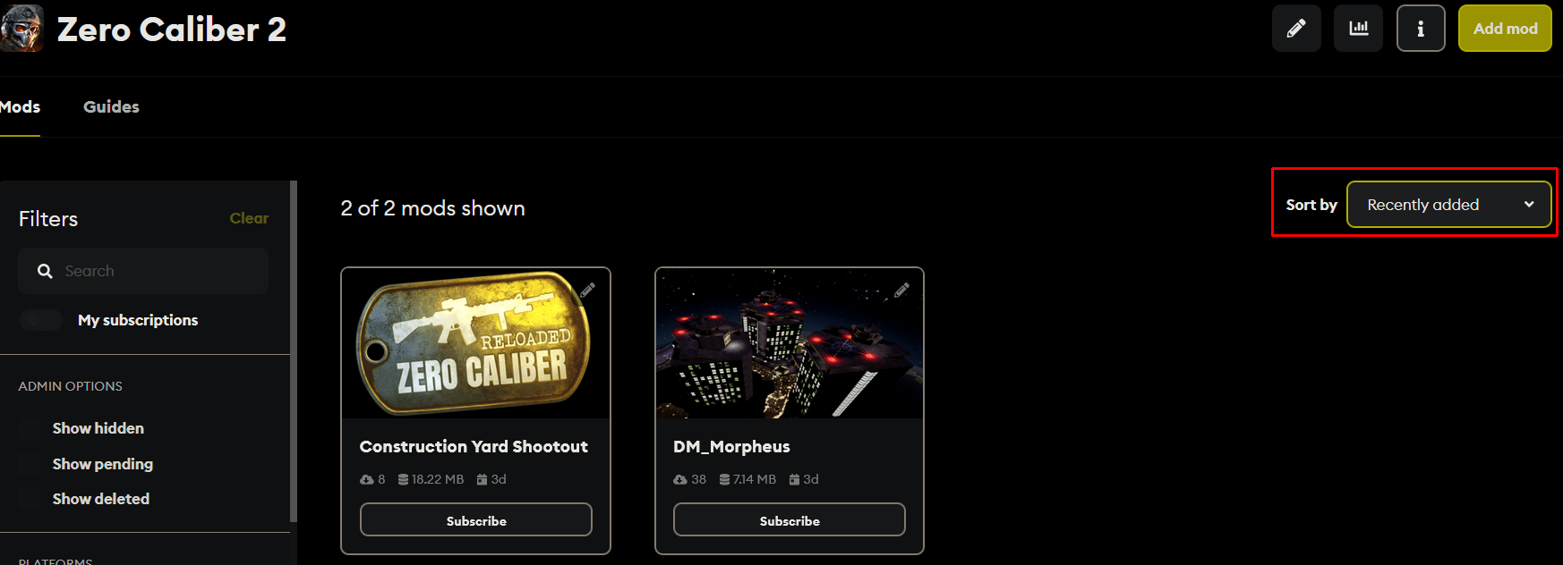 Mod test and upload guide for Zero Caliber 2 - mod.io