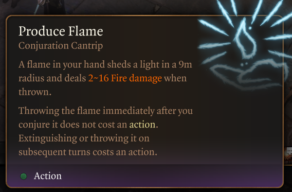 更快的火焰投掷法术 (Faster Produce Flame)