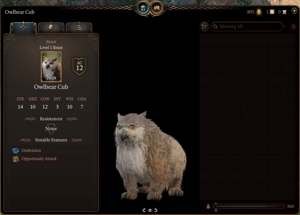 猫头鹰幼熊随从 (Owlbear Cub Familiar)