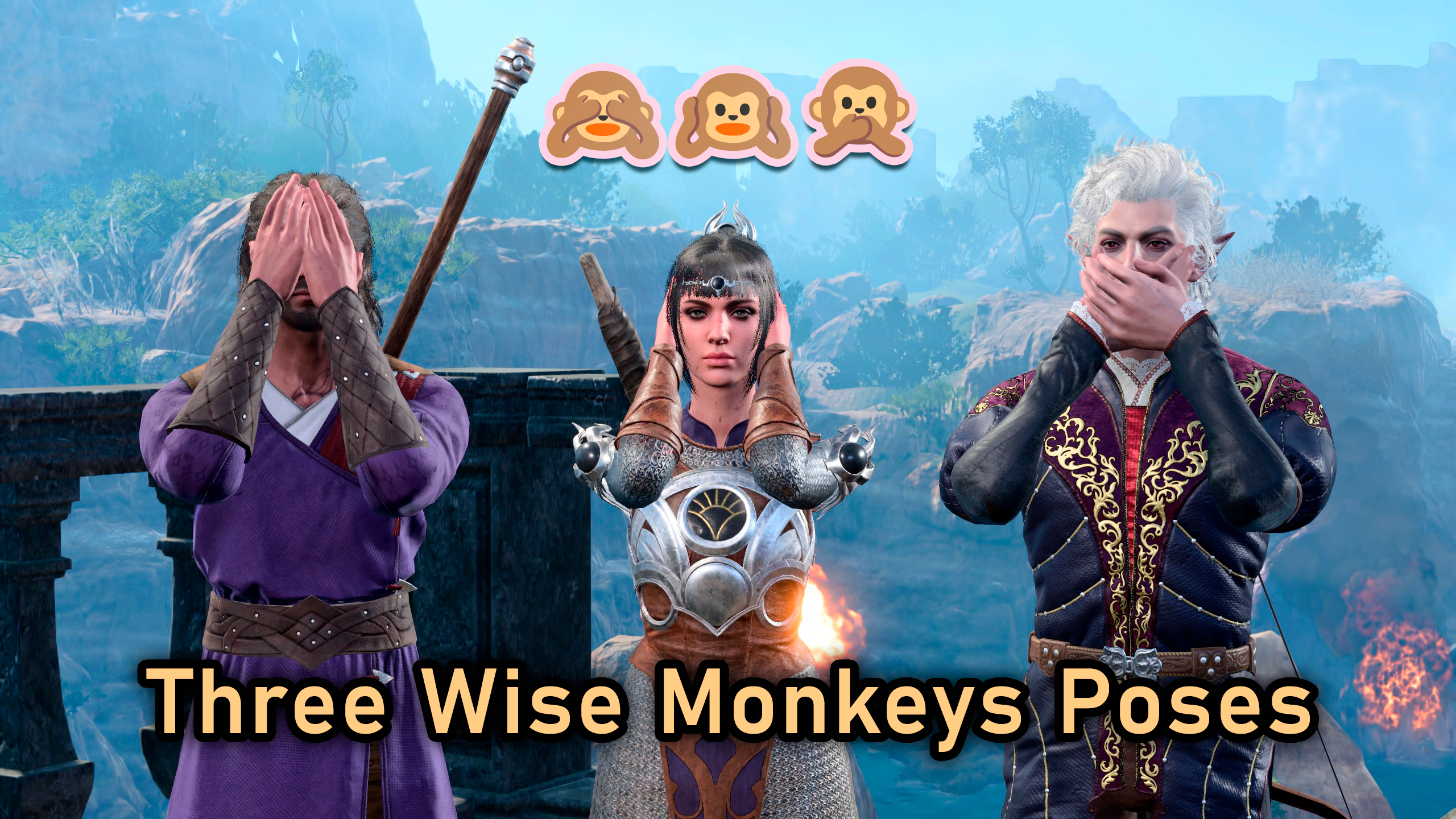 三只贤猴姿势 (Three Wise Monkeys Poses)