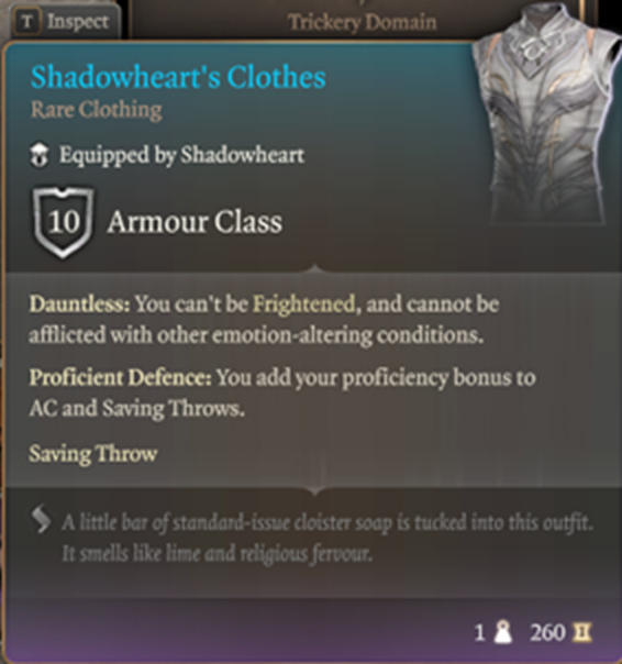 影心的衣物作为护甲 (Shadowheart’s Clothes as Armor)