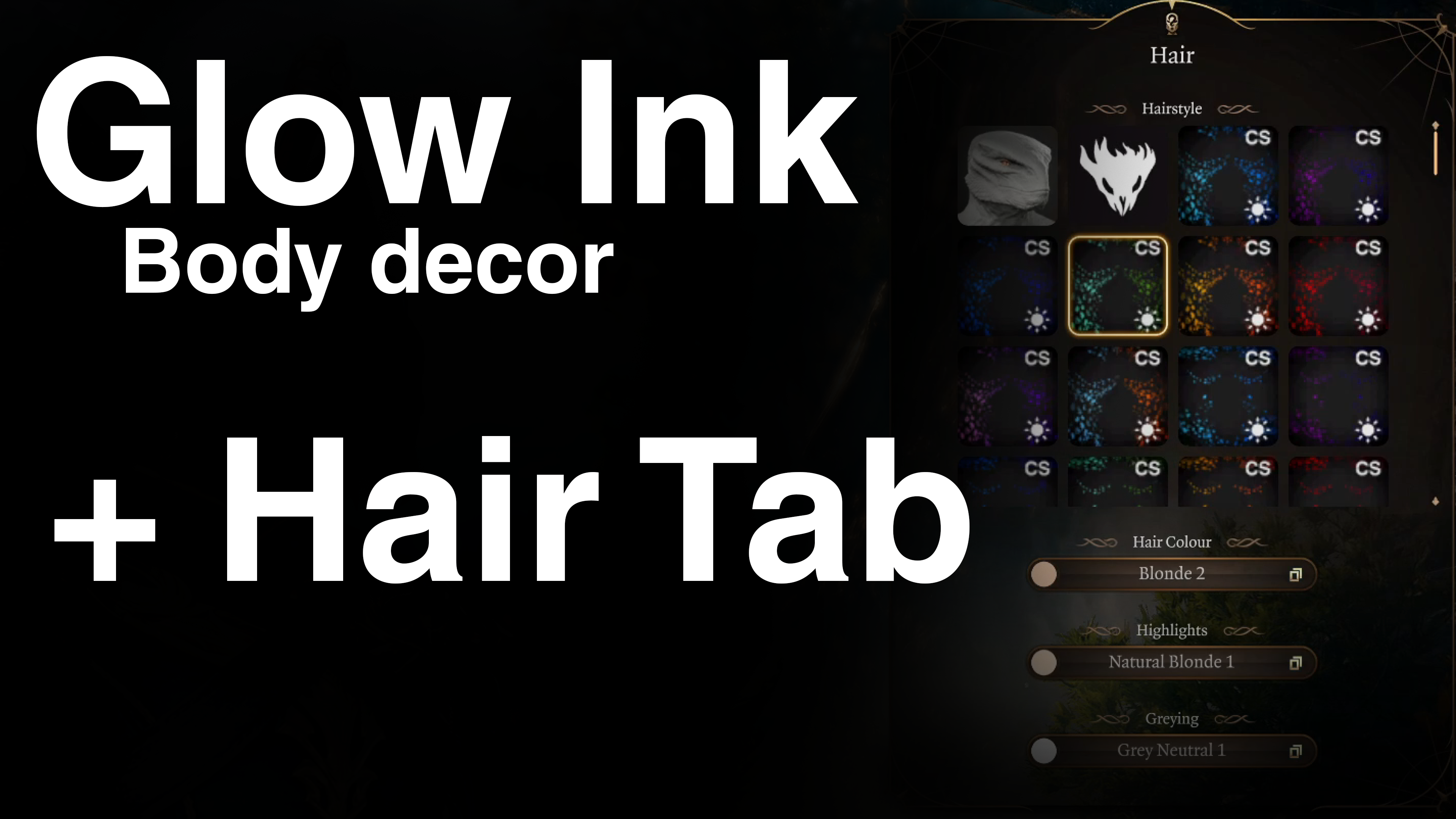 Glow Ink – 身体纹身 – 头发选项卡 – Clawstep (Glow Ink – Body Tattoo  – Hair Tab – Clawstep)